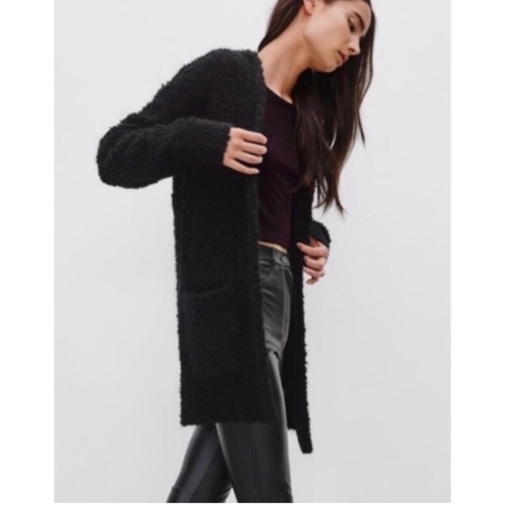 Young Fabulous & Broke Black Textured Teddy Cardigan Sweater Size M/L